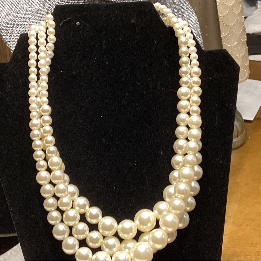 Triple Strand Faux Pearl Necklace